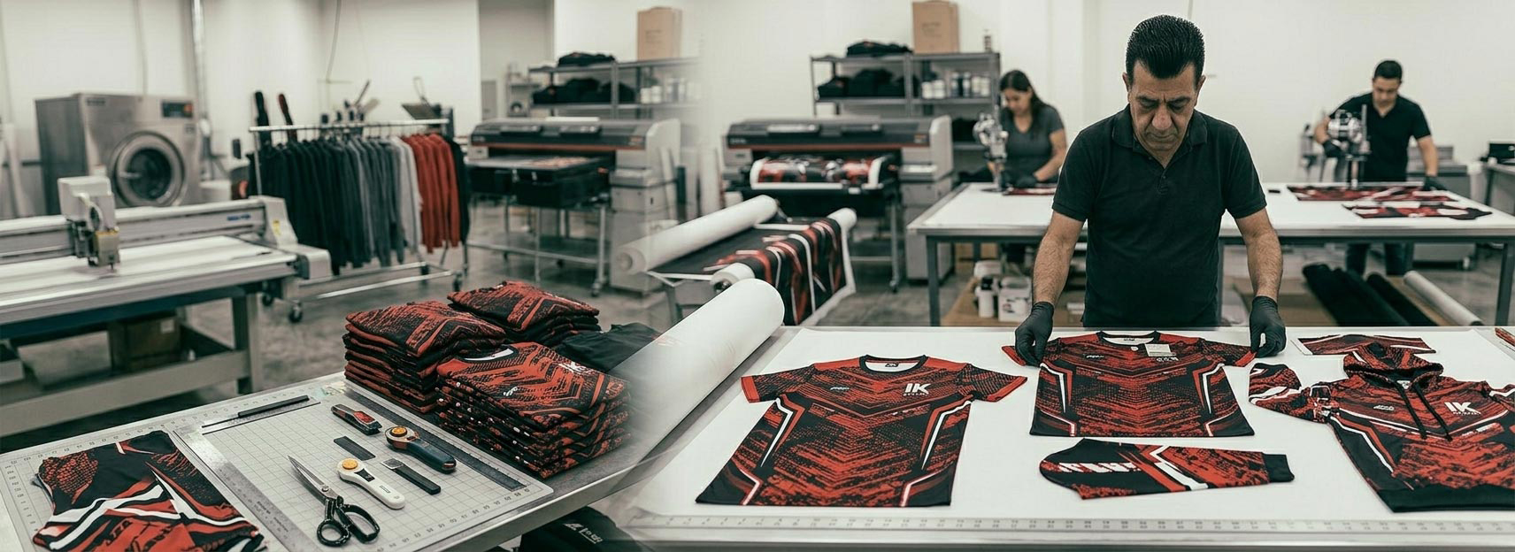 All-over printing manufacturer for UK apparel buyers, all-over print t-shirts, all-over print hoodies, edge-to-edge garment printing, sublimation all-over printing, cut-and-sew printed apparel, sportswear, streetwear and private label clothing