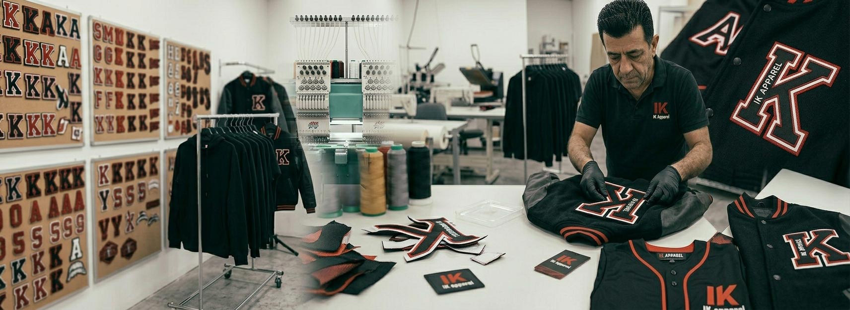 Chenille and applique patches manufacturer for UK apparel buyers, varsity jacket patches, letterman jacket patches, hoodie patches, school patches, teamwear patches, streetwear patchwork, and custom apparel branding