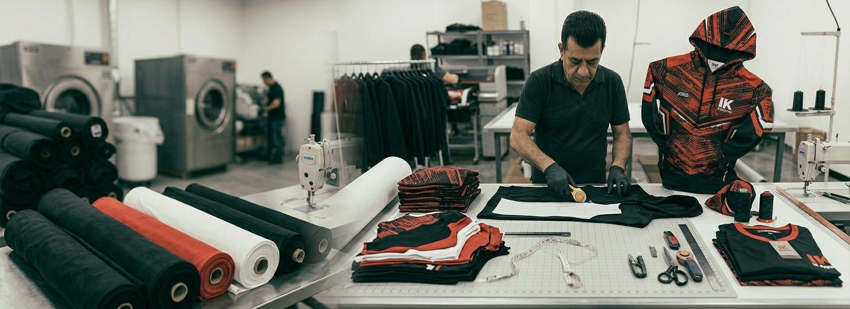 Cut and sew customisation manufacturer for UK apparel buyers, custom cut and sew clothing, private label apparel production, custom hoodies, custom t-shirts, garment patterns, fabric selection, trims, labels and custom clothing for startups