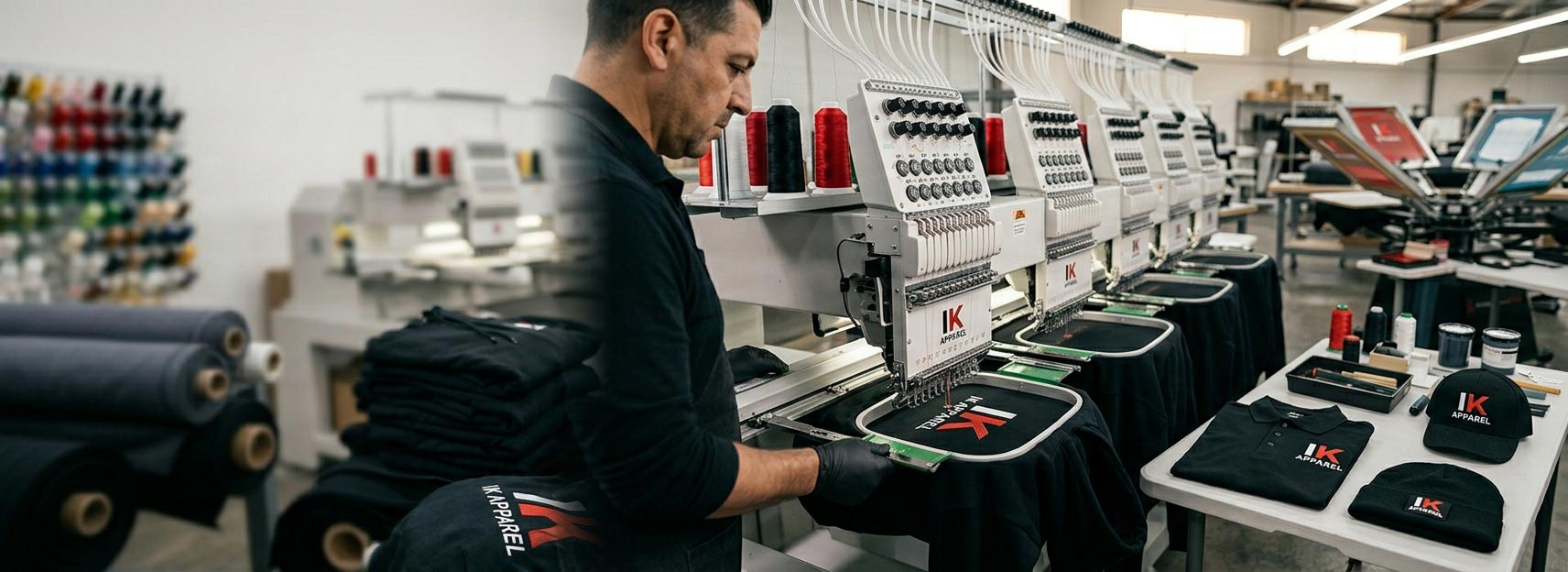 Custom embroidery apparel manufacturer for UK clothing brands, embroidered hoodies, t-shirts, polos, caps, jackets, uniforms and private label buyers
